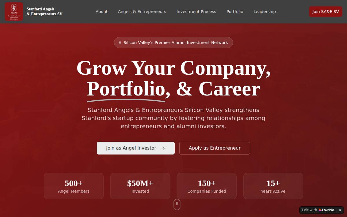 Stanford Angels & Entrepreneurs website preview