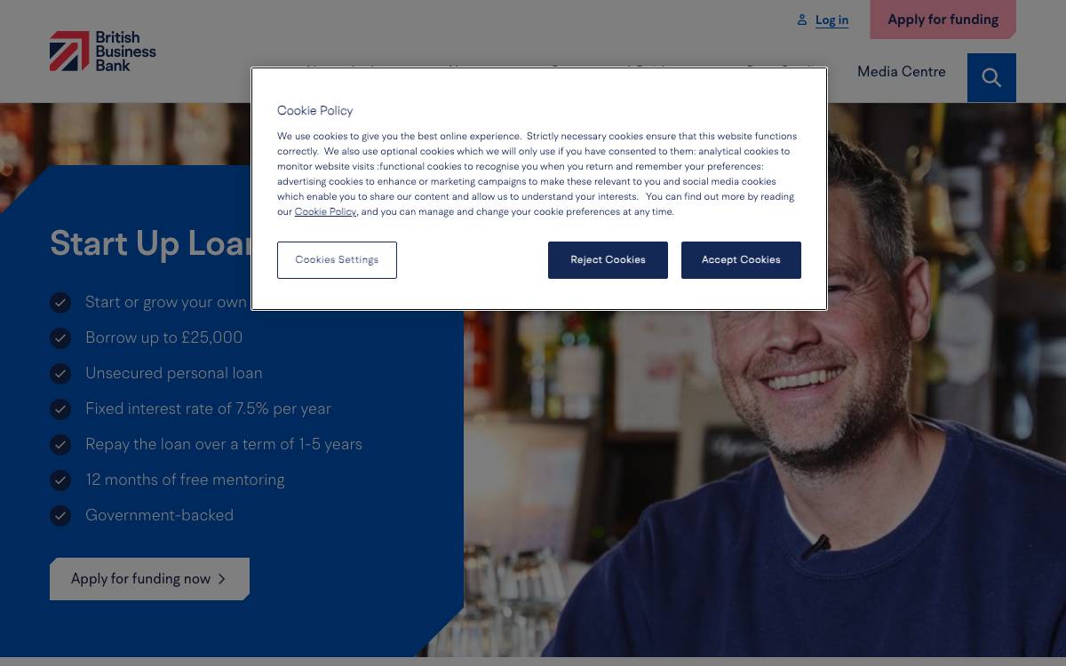 Start Up Loans website preview