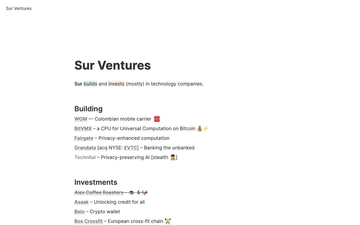 Sur Ventures website preview