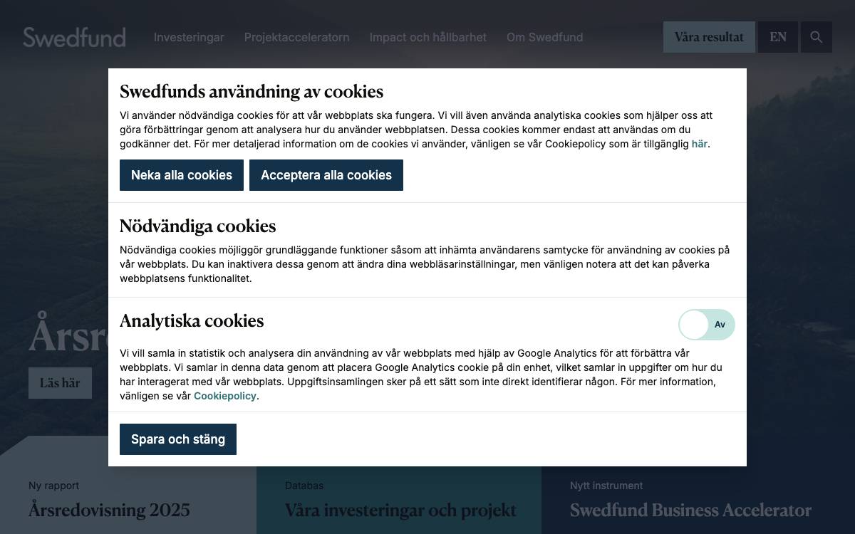 Swedfund International AB website preview