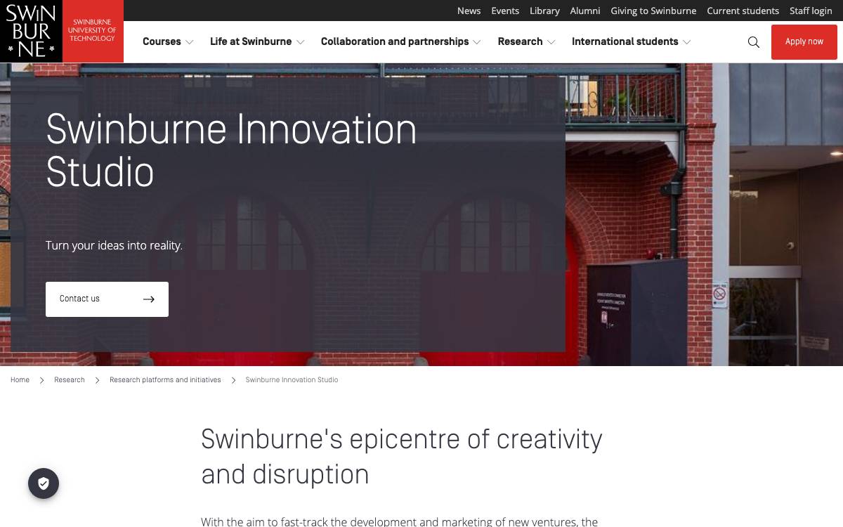 Swinburne Innovation Studio website preview