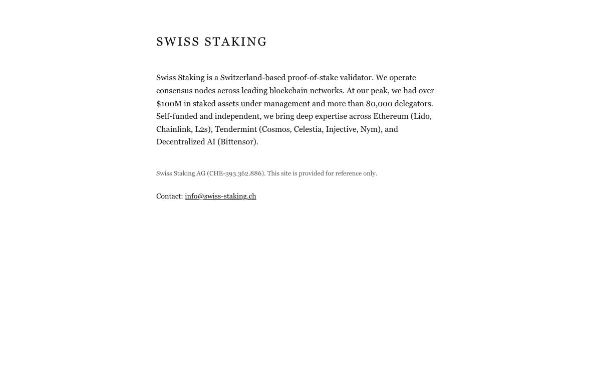 Swiss Staking website preview