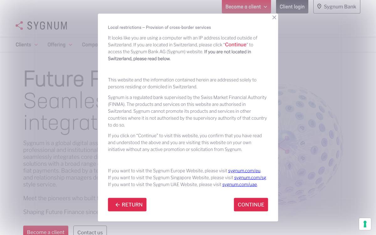 Sygnum Pte Ltd website preview