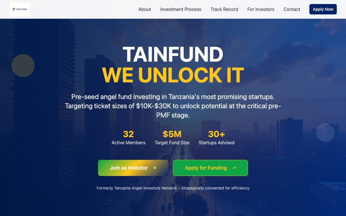 Tanzania Angel Investment Network (TAIN) website preview