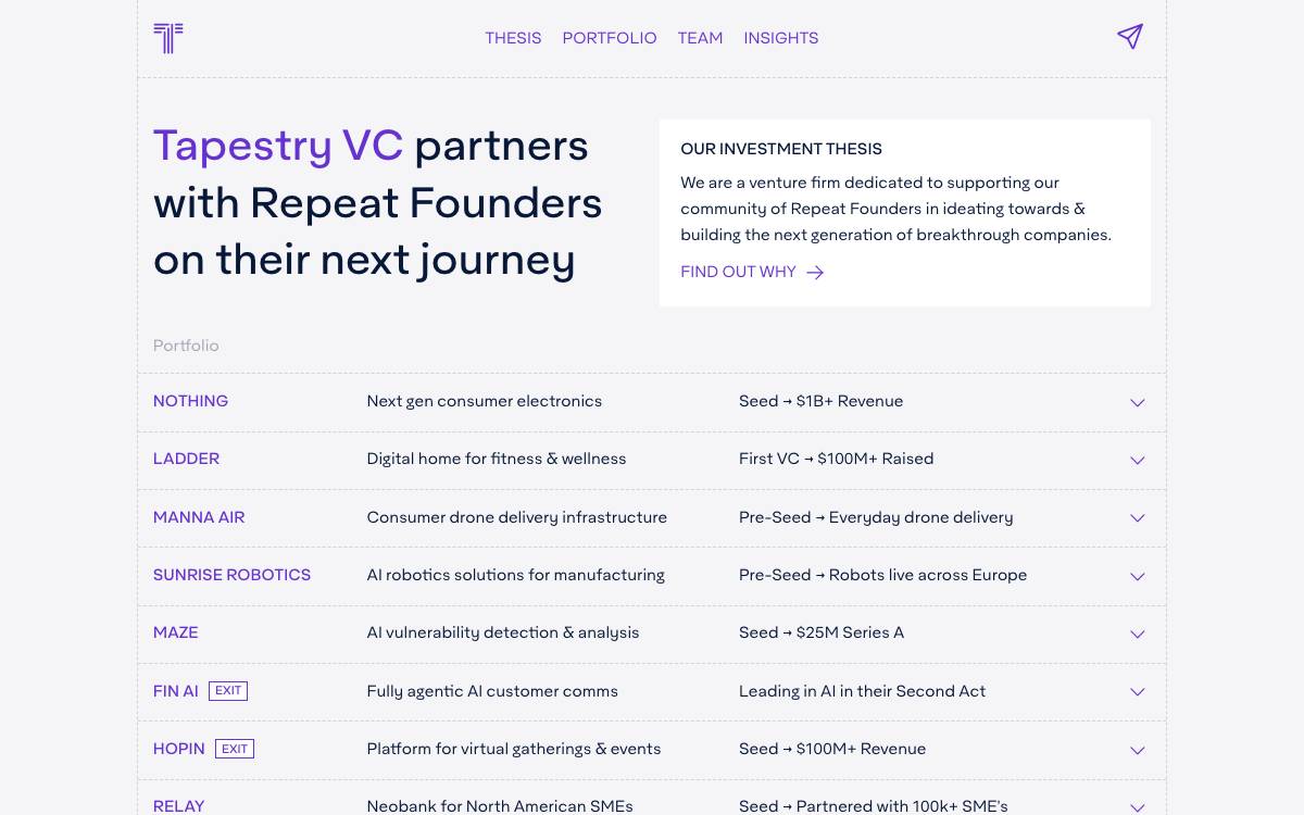 Tapestry VC website preview