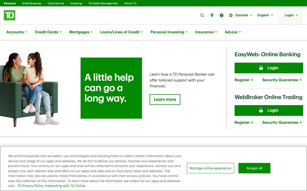 TD Bank website preview