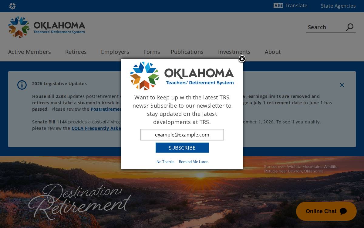 Teachers' Retirement System of Oklahoma website preview