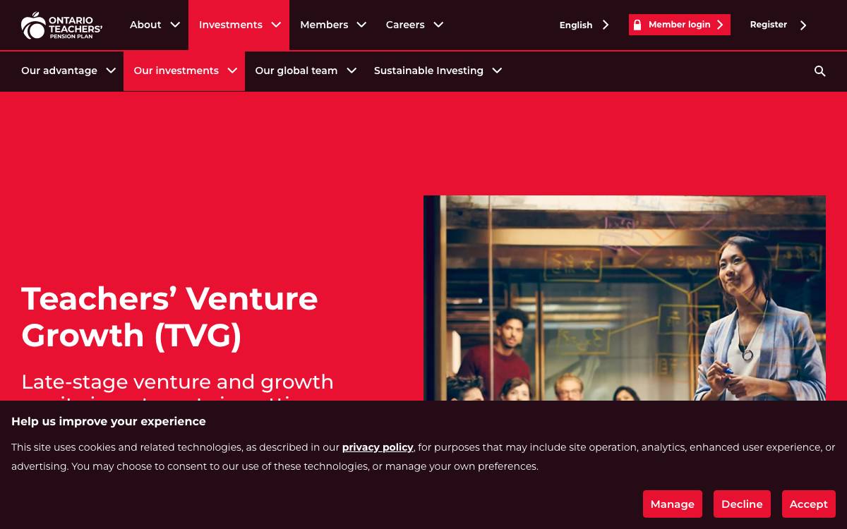 Teachers' Venture Growth website preview