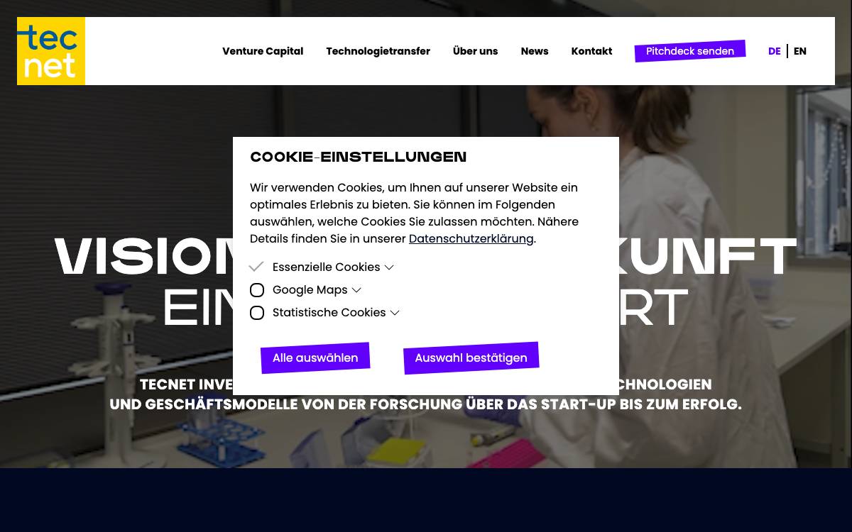 tecnet equity NÖ Technologiebeteiligungs-Invest GmbH website preview