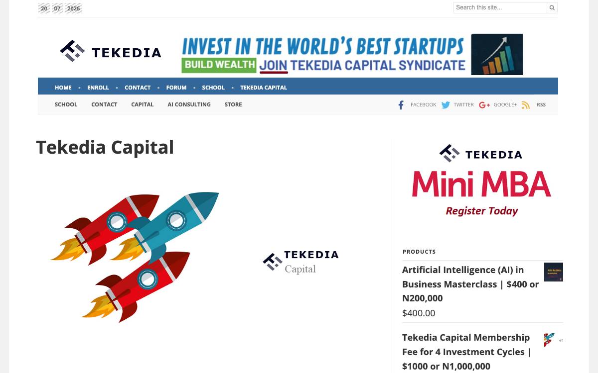 Tekedia Capital website preview