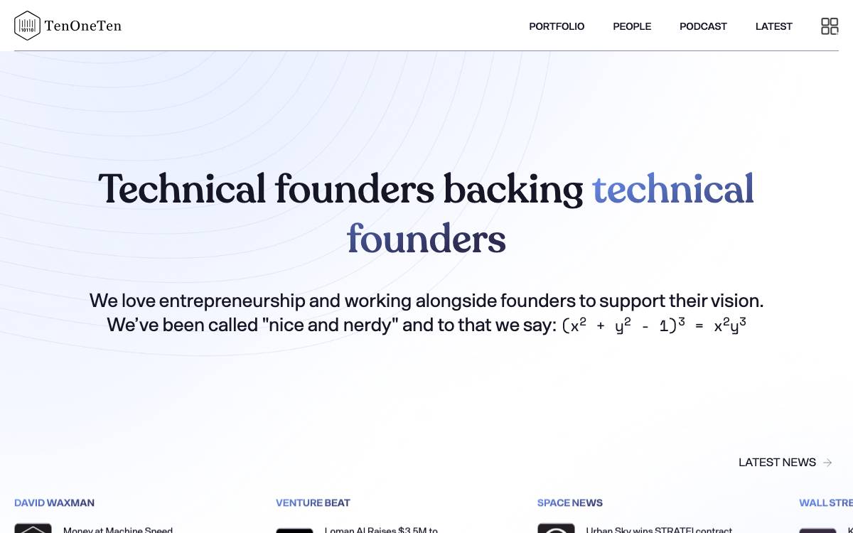 TenOneTen Ventures website preview