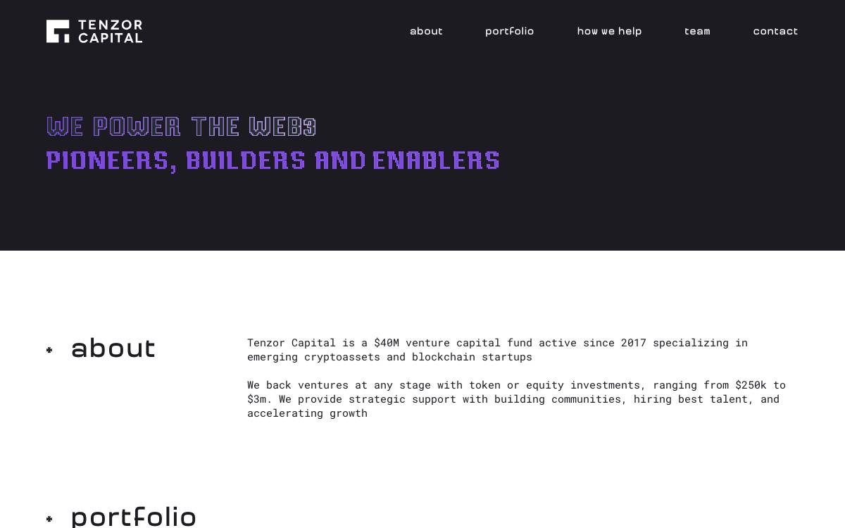 Tenzor Capital website preview
