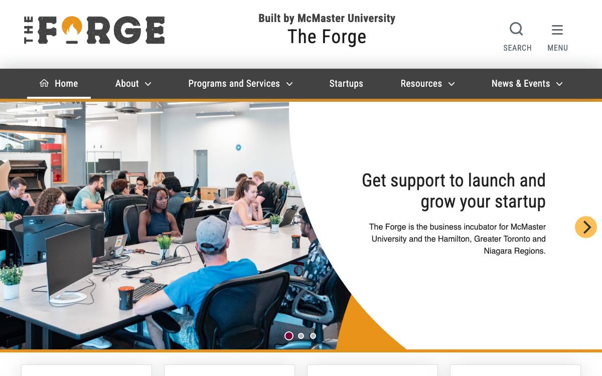 The Forge Business Incubator website preview