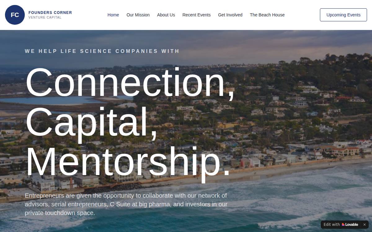 The Founders Corner website preview