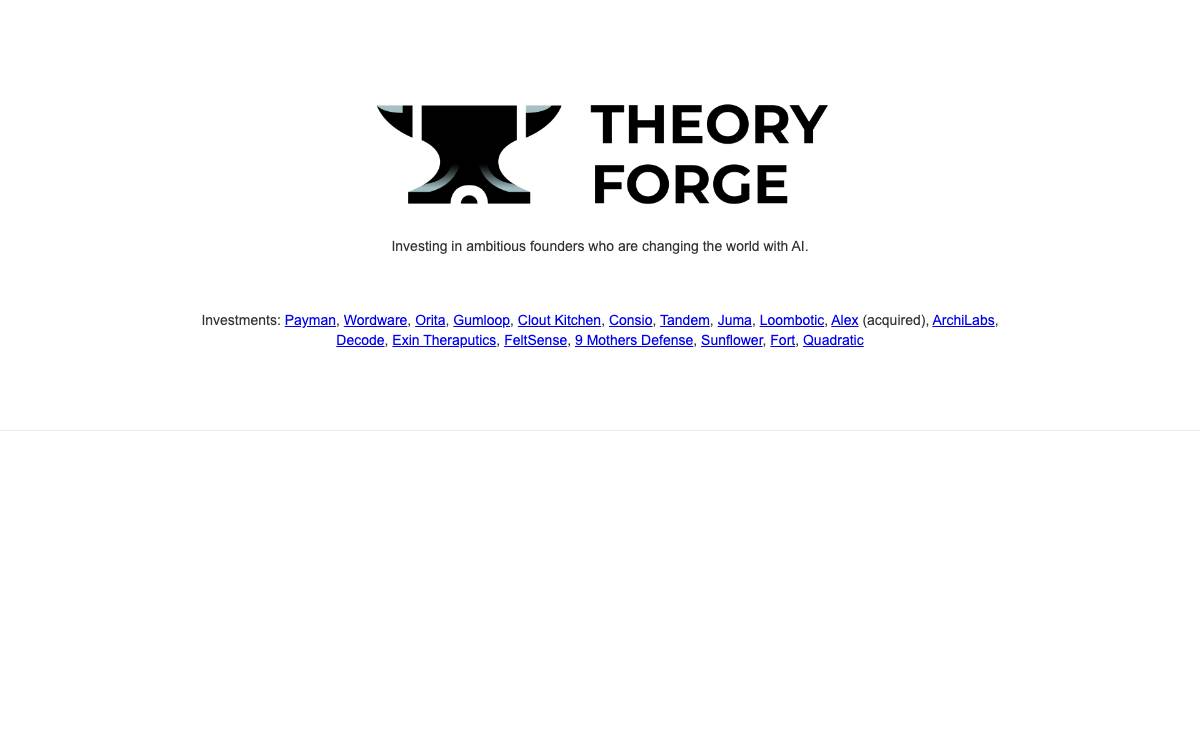 Theory Forge Ventures website preview
