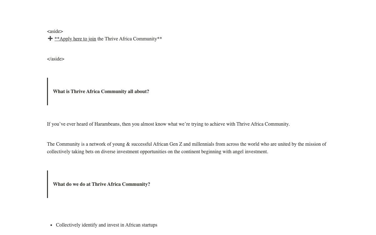 Thrive Africa Community website preview