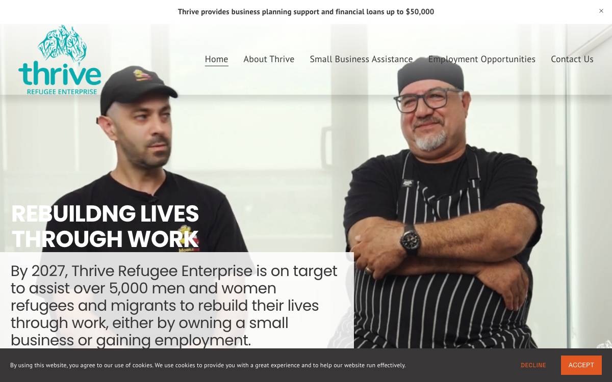 Thrive Refugee Enterprise website preview
