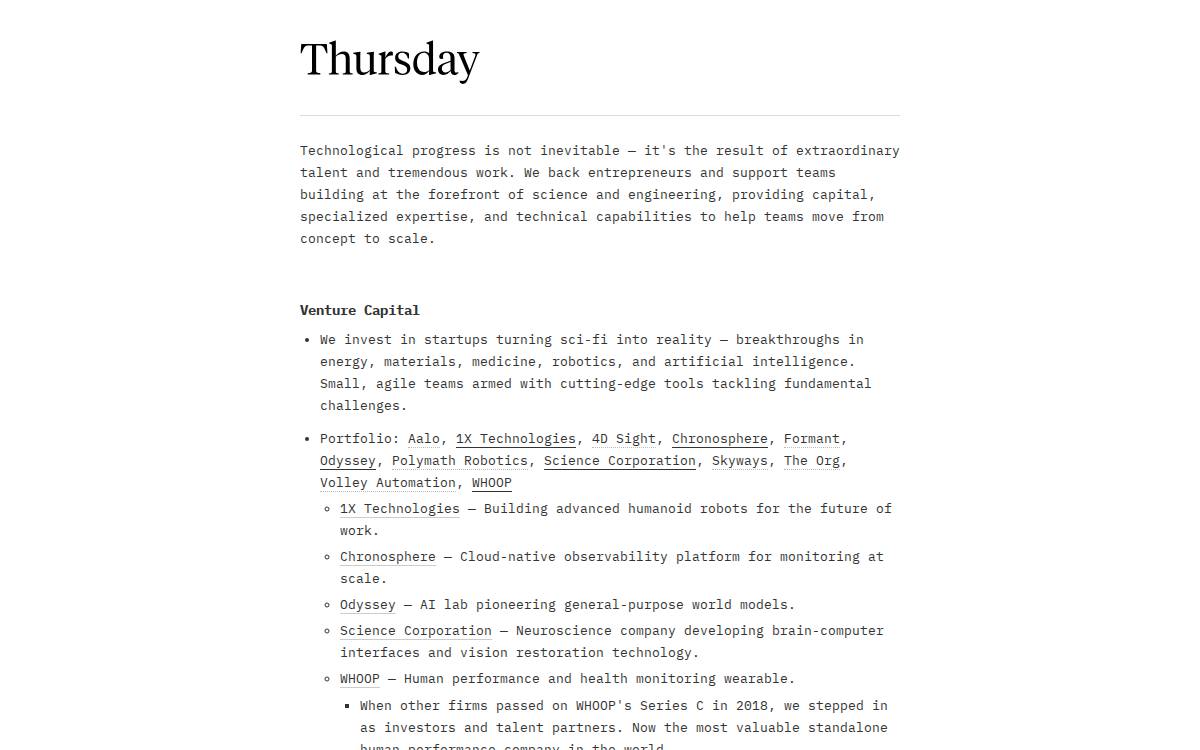 Thursday Ventures website preview