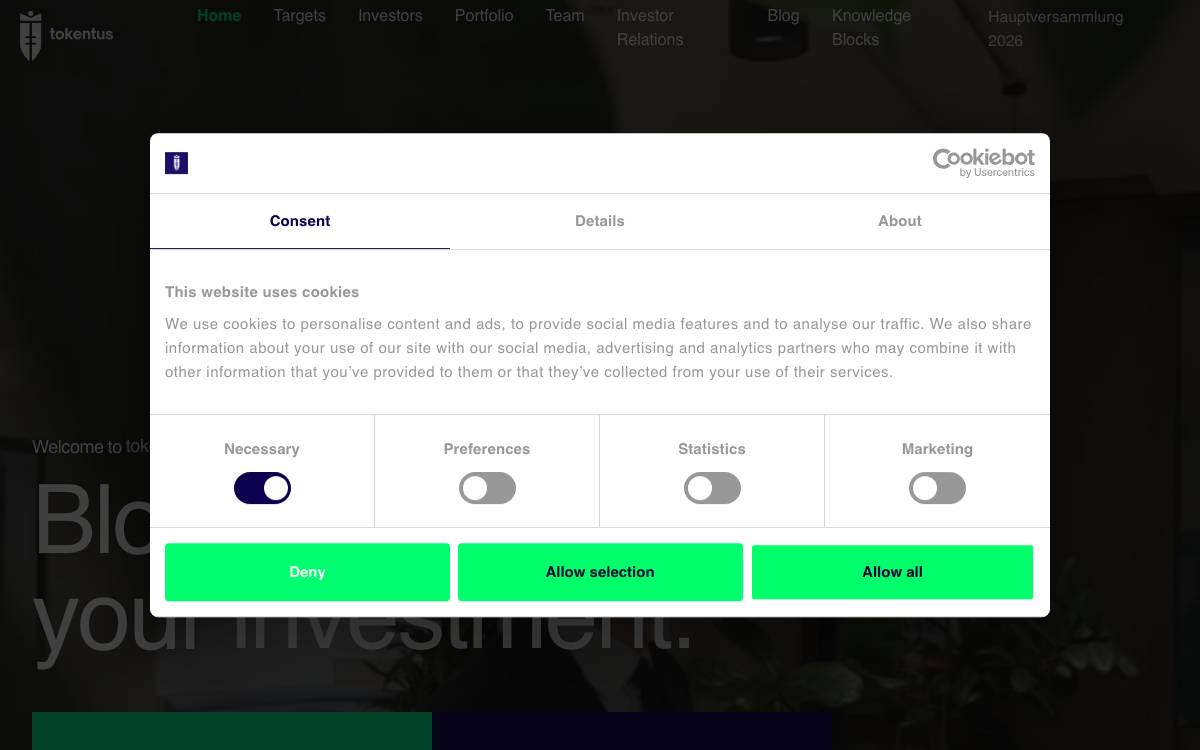 tokentus investment AG website preview
