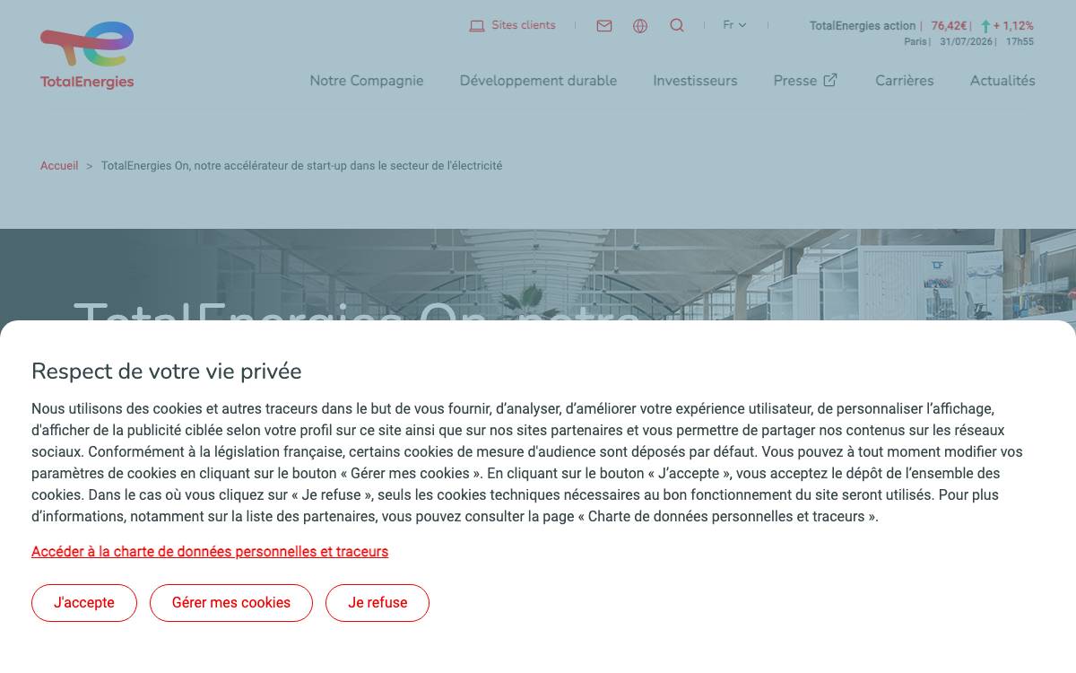 TotalEnergies Ventures website preview