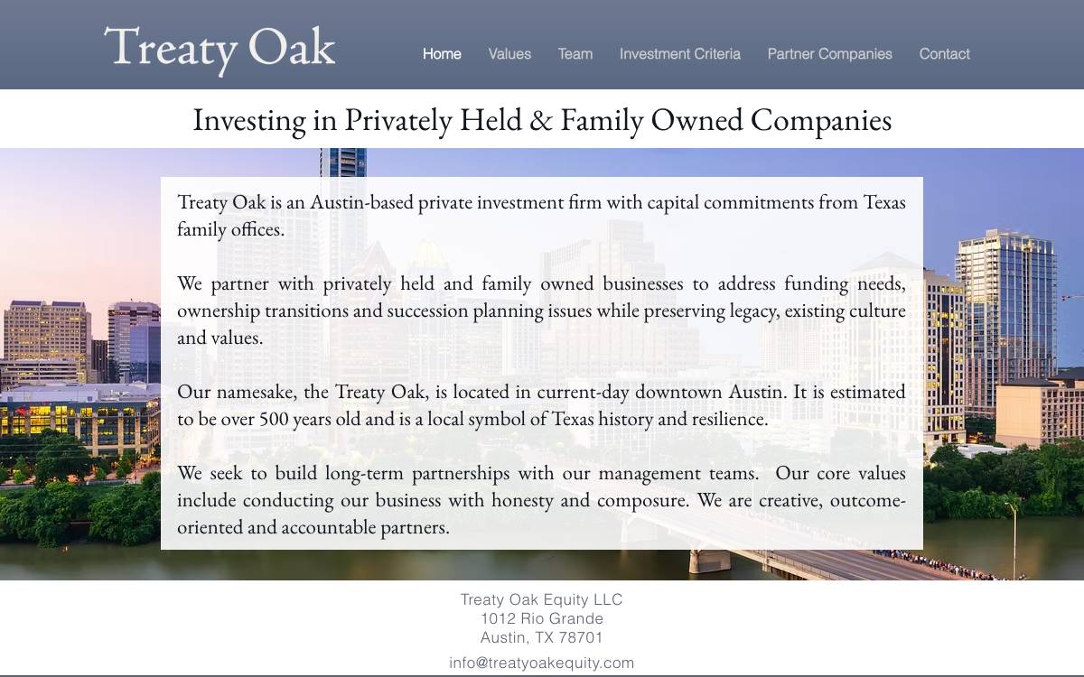 Treaty Oak website preview