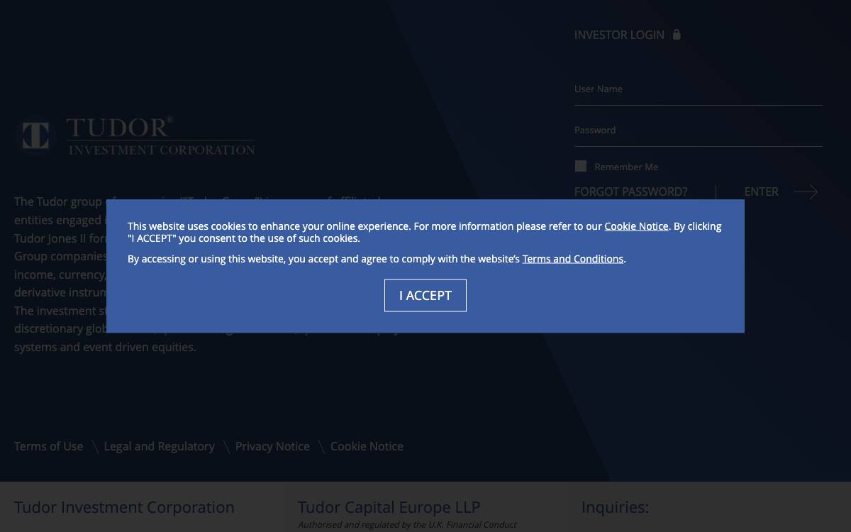 Tudor Investments website preview
