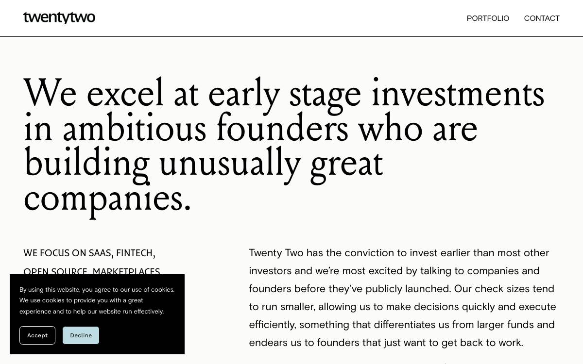 Twenty Two Ventures website preview