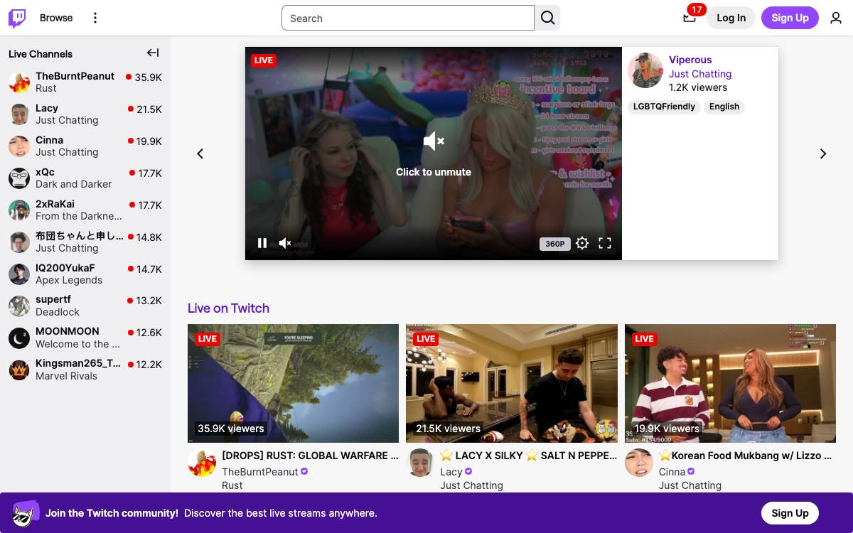 Twitch website preview