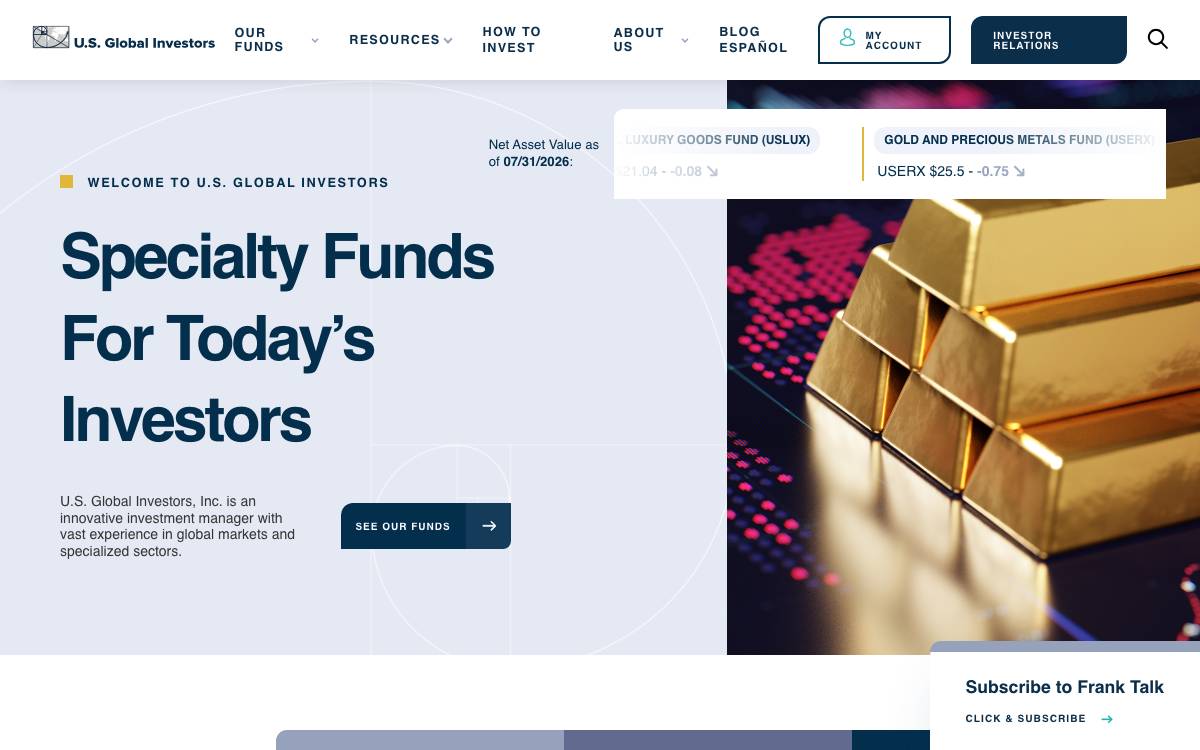 U.S. Global Investors website preview