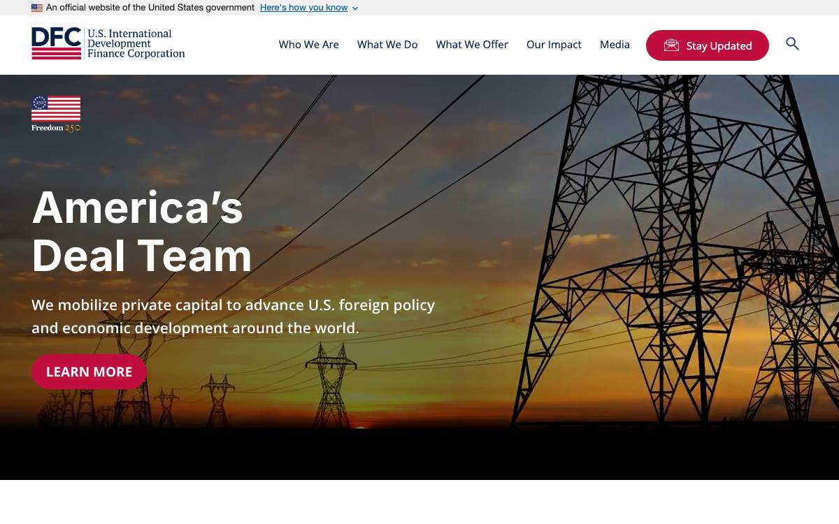 U.S. International Development Finance Corporation (DFC) website preview
