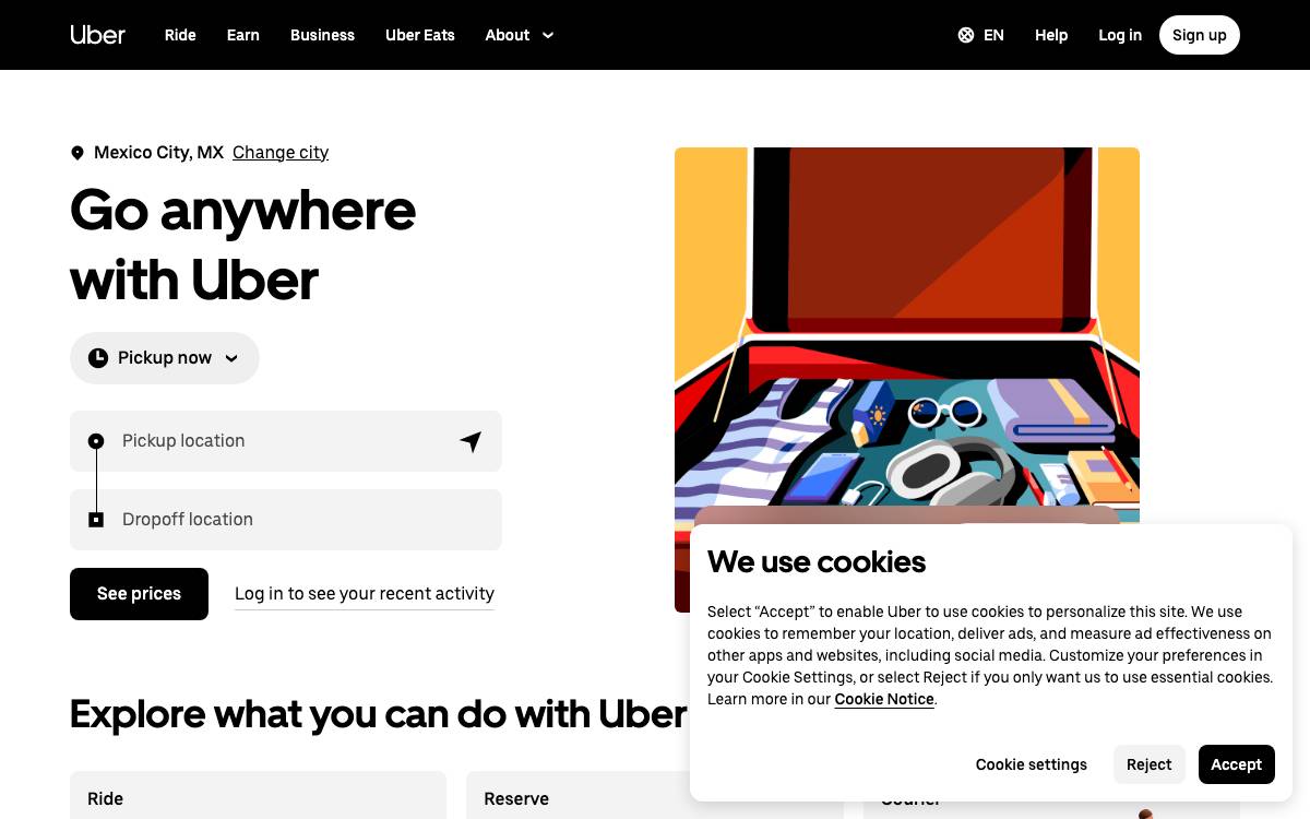 Uber website preview