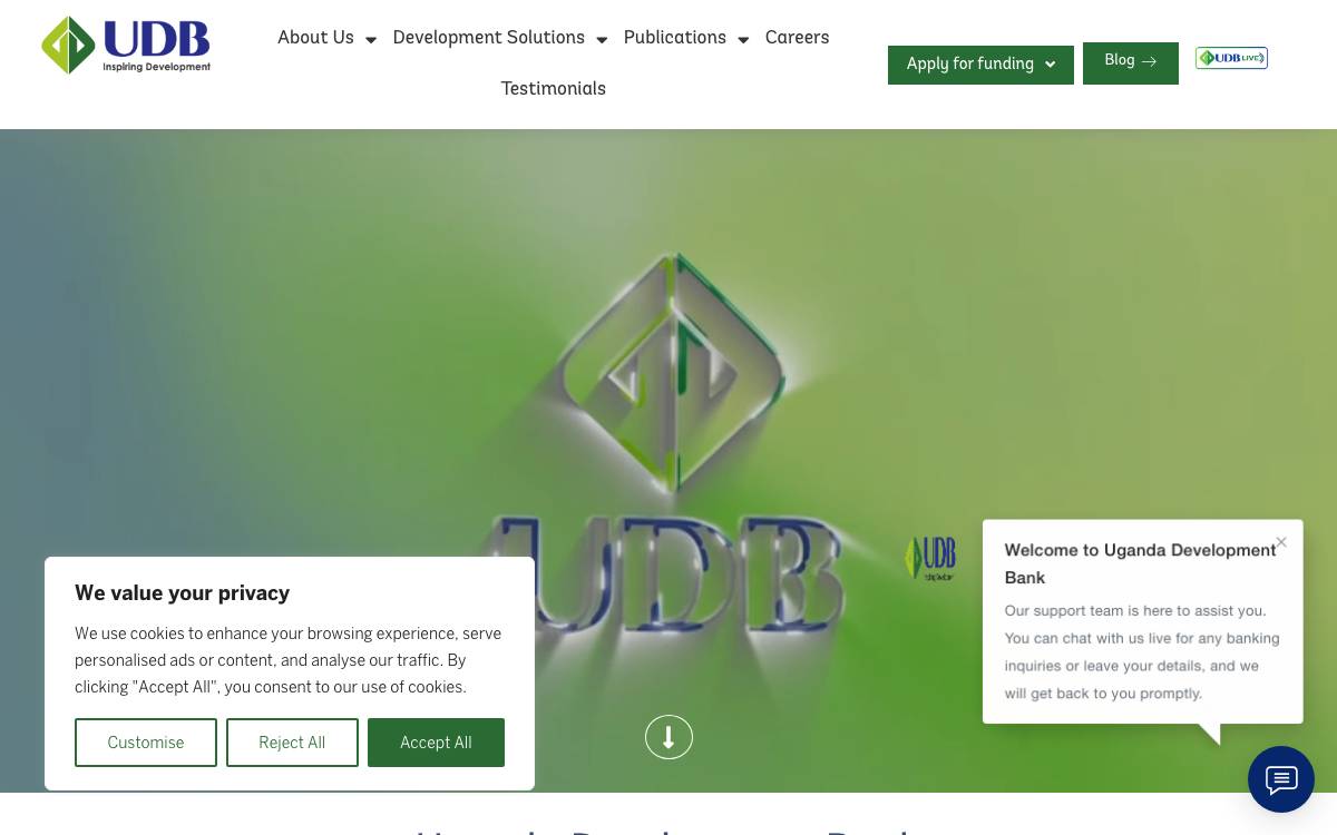 Uganda Development Bank website preview