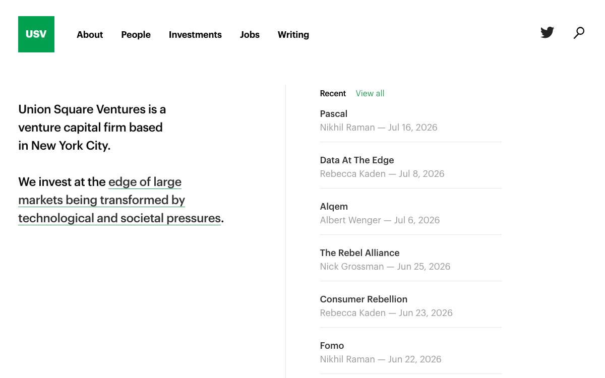 Union Square Ventures (USV) website preview