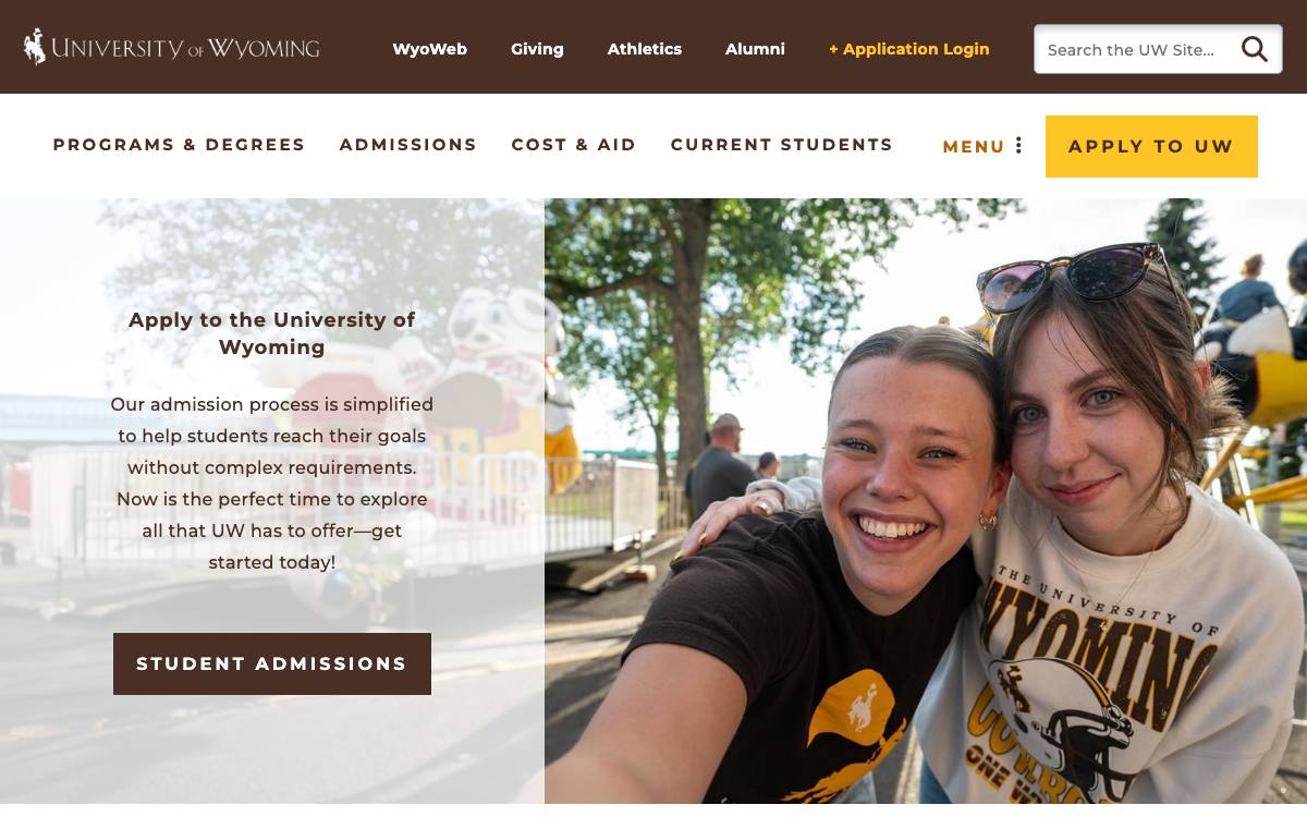 University of Wyoming website preview