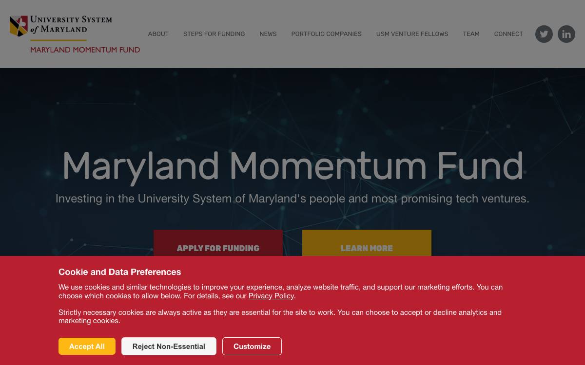 University System of Maryland Momentum Fund website preview