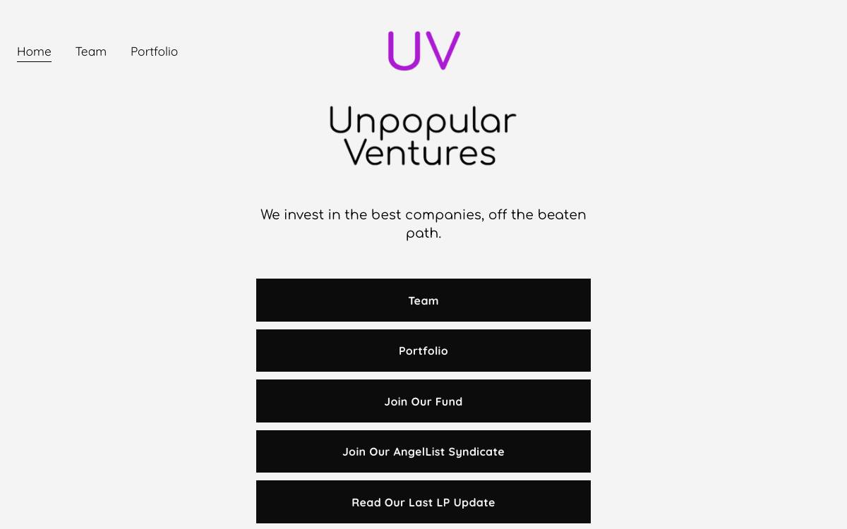 Unpopular Ventures website preview