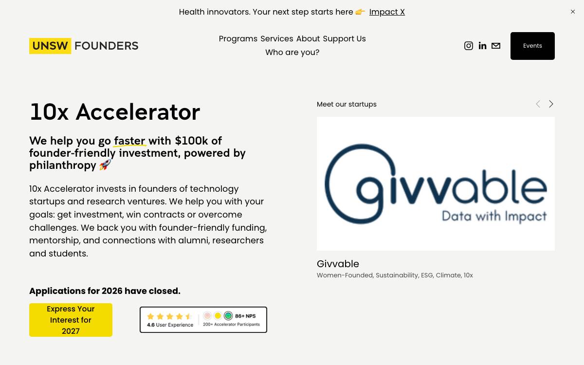 UNSW Founders 10x website preview
