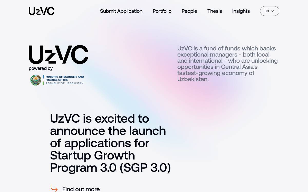 UzVC National Venture Capital fund website preview