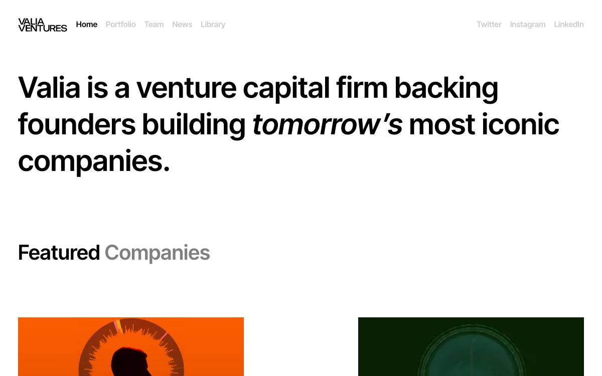 Valia Ventures website preview