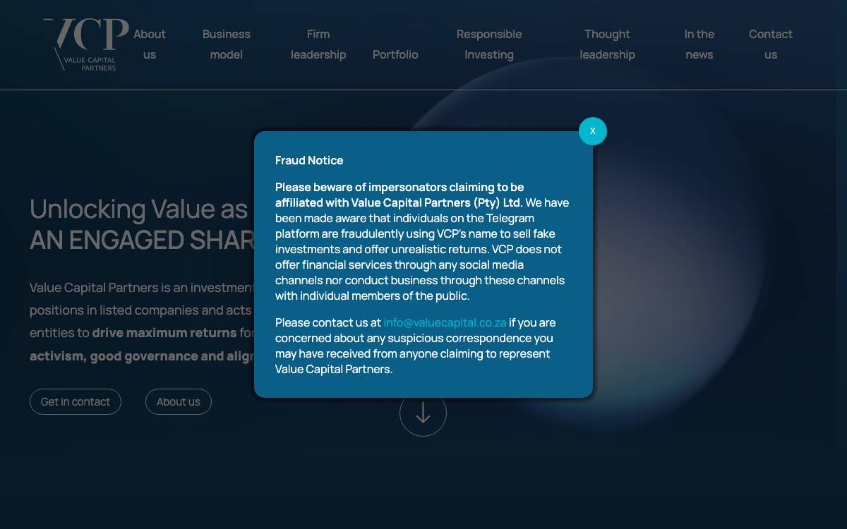 Value Capital Partners website preview