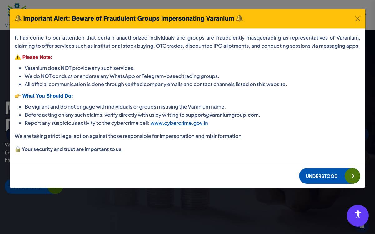 Varanium Capital Advisors website preview