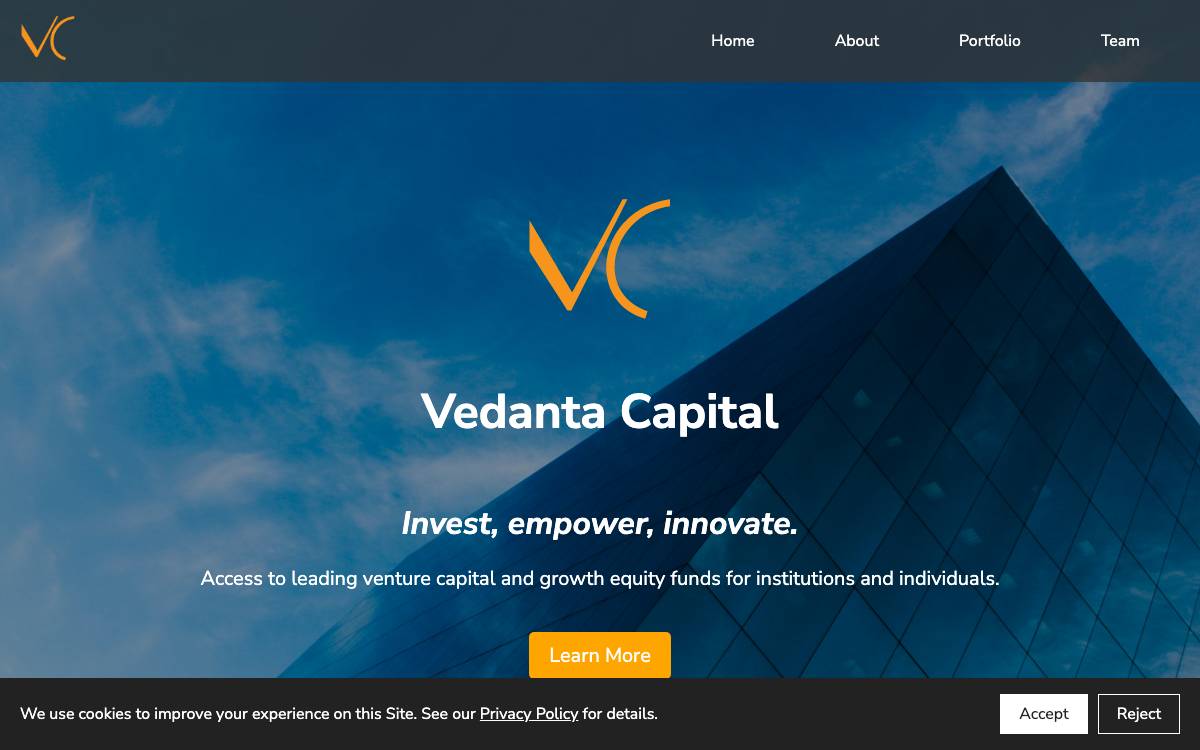 Vedanta Capital website preview