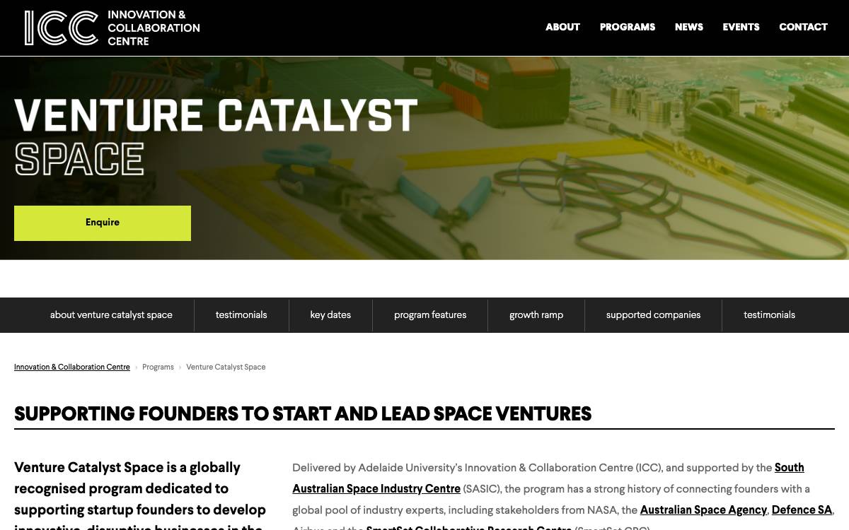 Venture Catalyst Space website preview