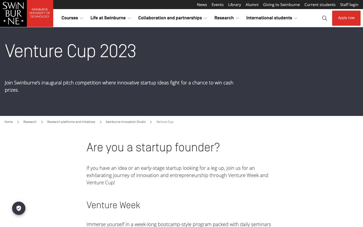 Venture Cup website preview