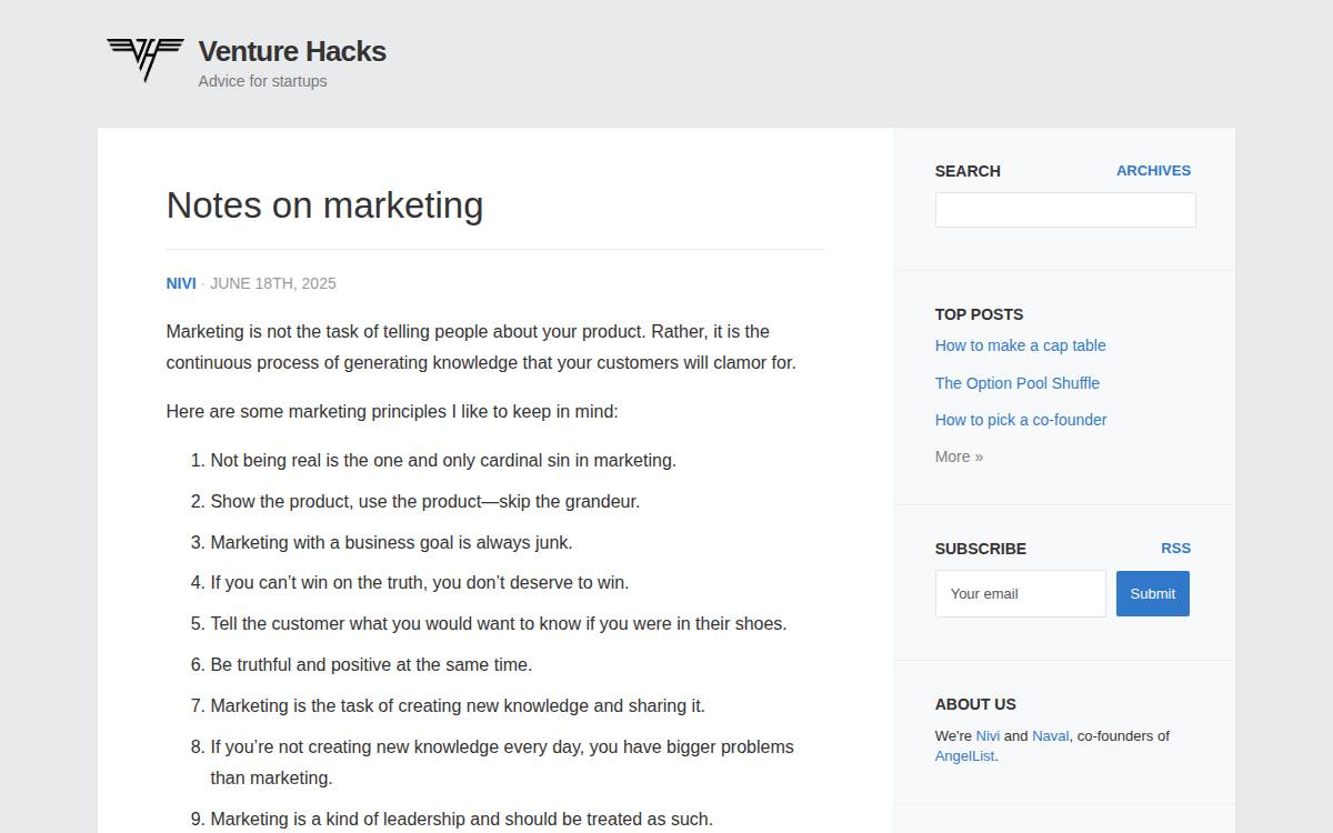 Venture Hacks LP website preview