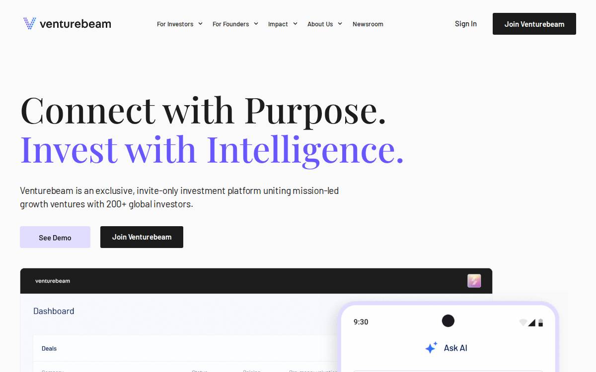 Venturebeam website preview