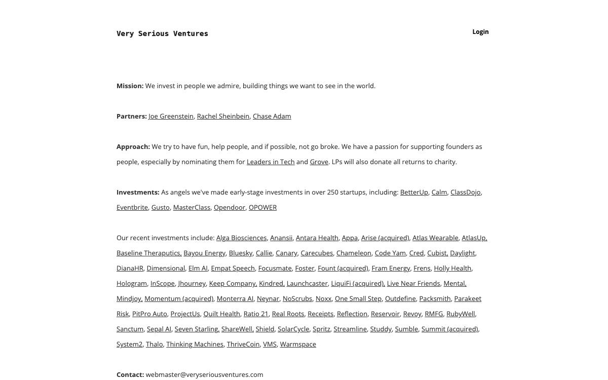 Very Serious Ventures website preview