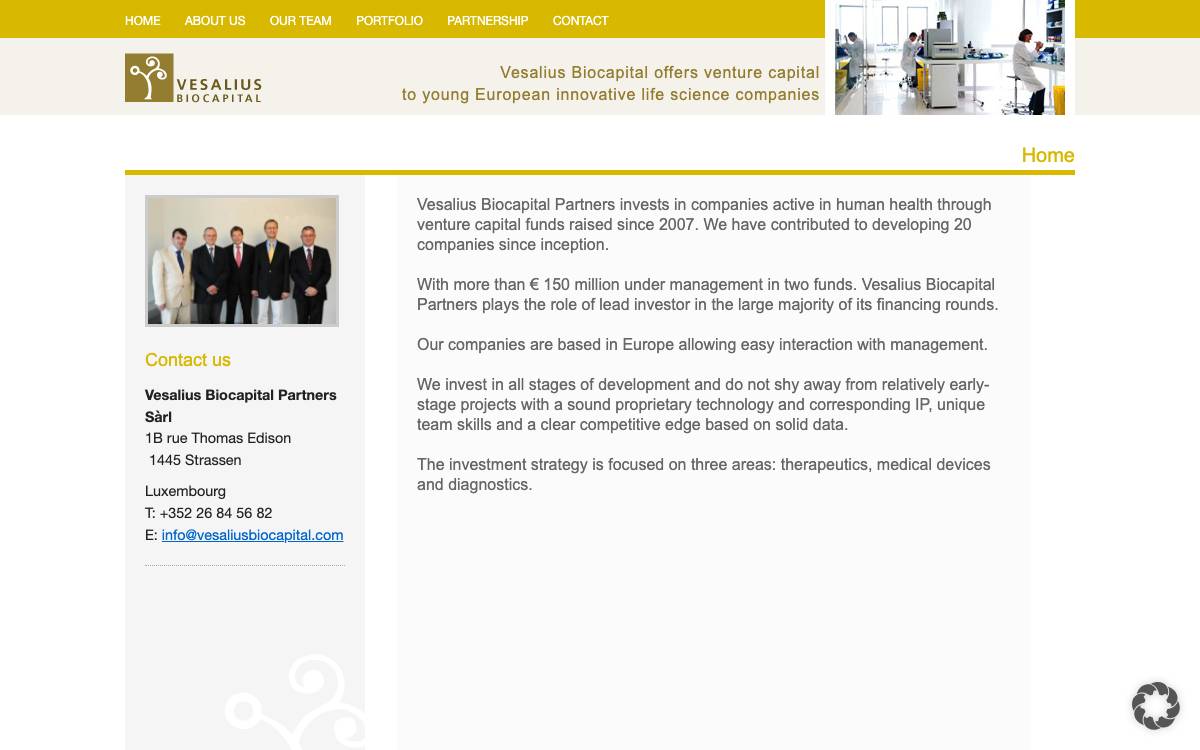 Vesalius Biocapital Partners website preview