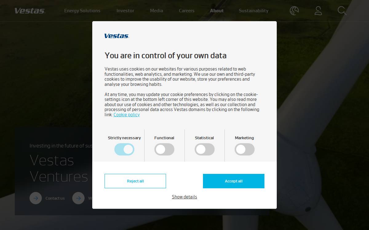 Vestas Ventures website preview