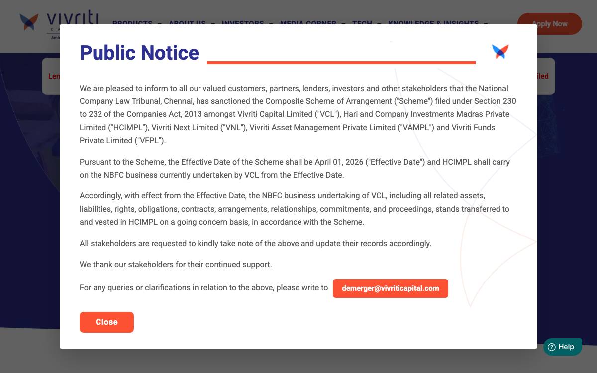 Vivriti Capital website preview
